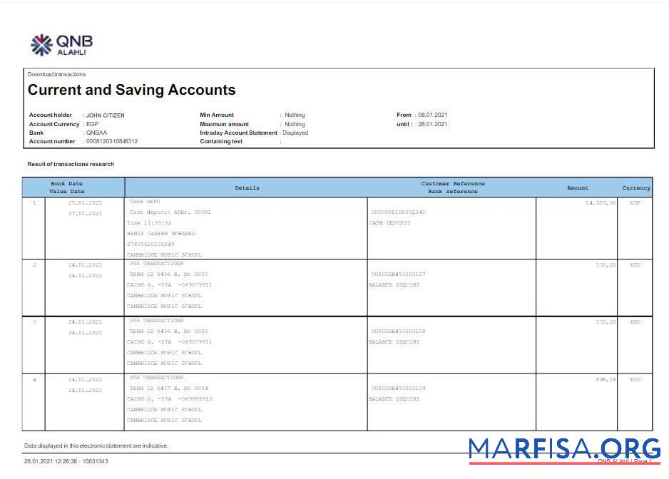 Realistic Qatar QNB ALAHLI bank statement word download for verification